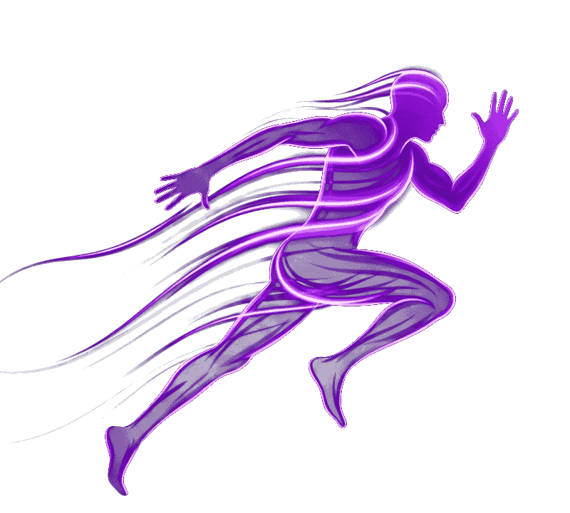 Glowing purple figure sprinting - Kinetic hero artwork